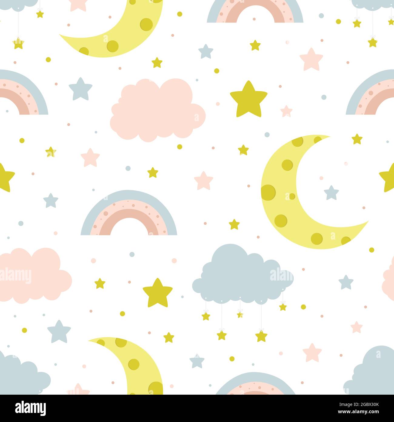 Seamless children pattern with clouds, moon and stars Stock Vector ...
