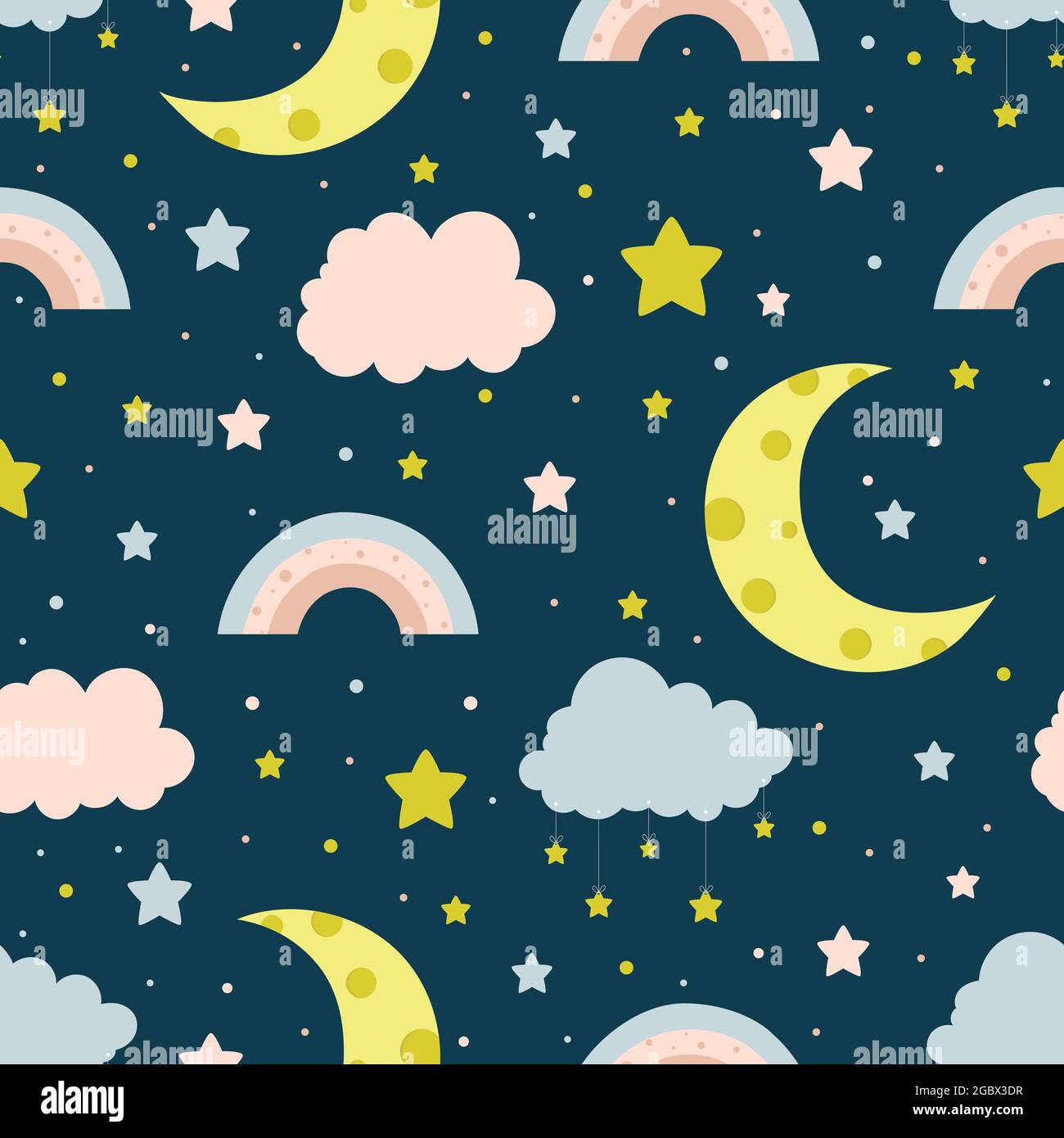 Seamless children pattern with clouds, moon and stars Stock Vector ...