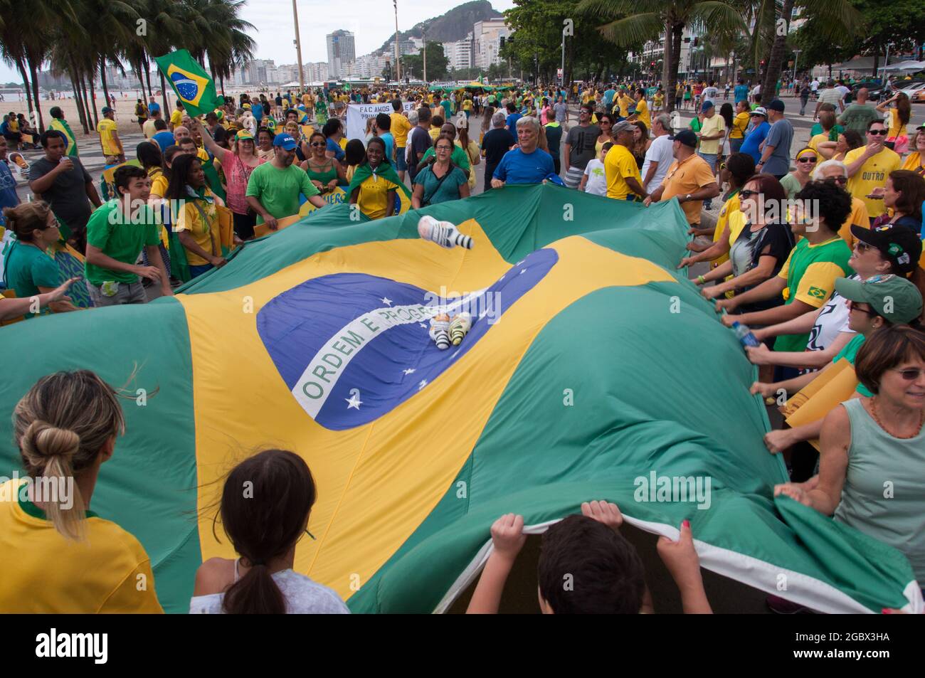 Rio de Janeiro, Brazil - March 13, 2016: Over one million demonstrators in the biggest protest against government, calling for Dilma Rousseff removal. Stock Photo