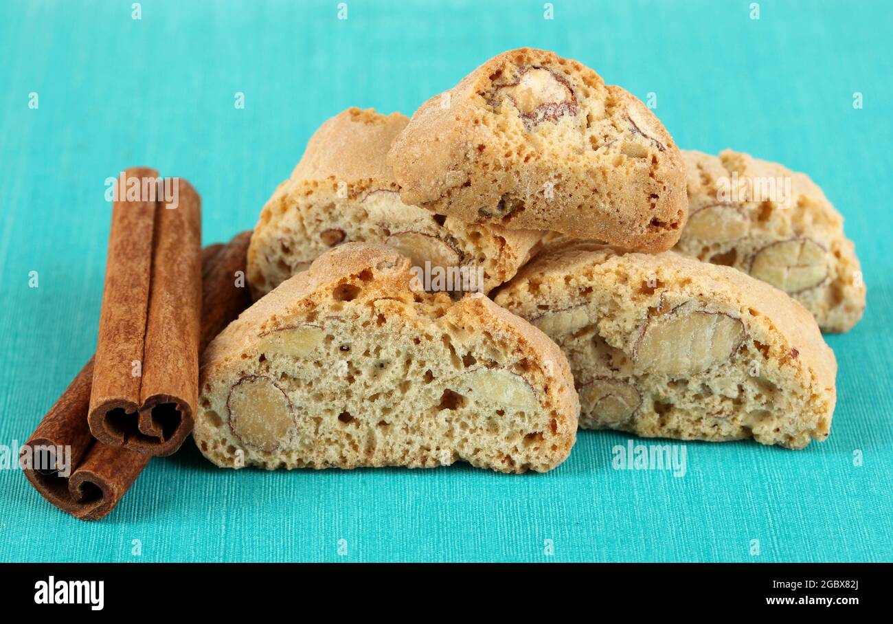 Aromatic cookies cantuccini on blue table Stock Photo - Alamy