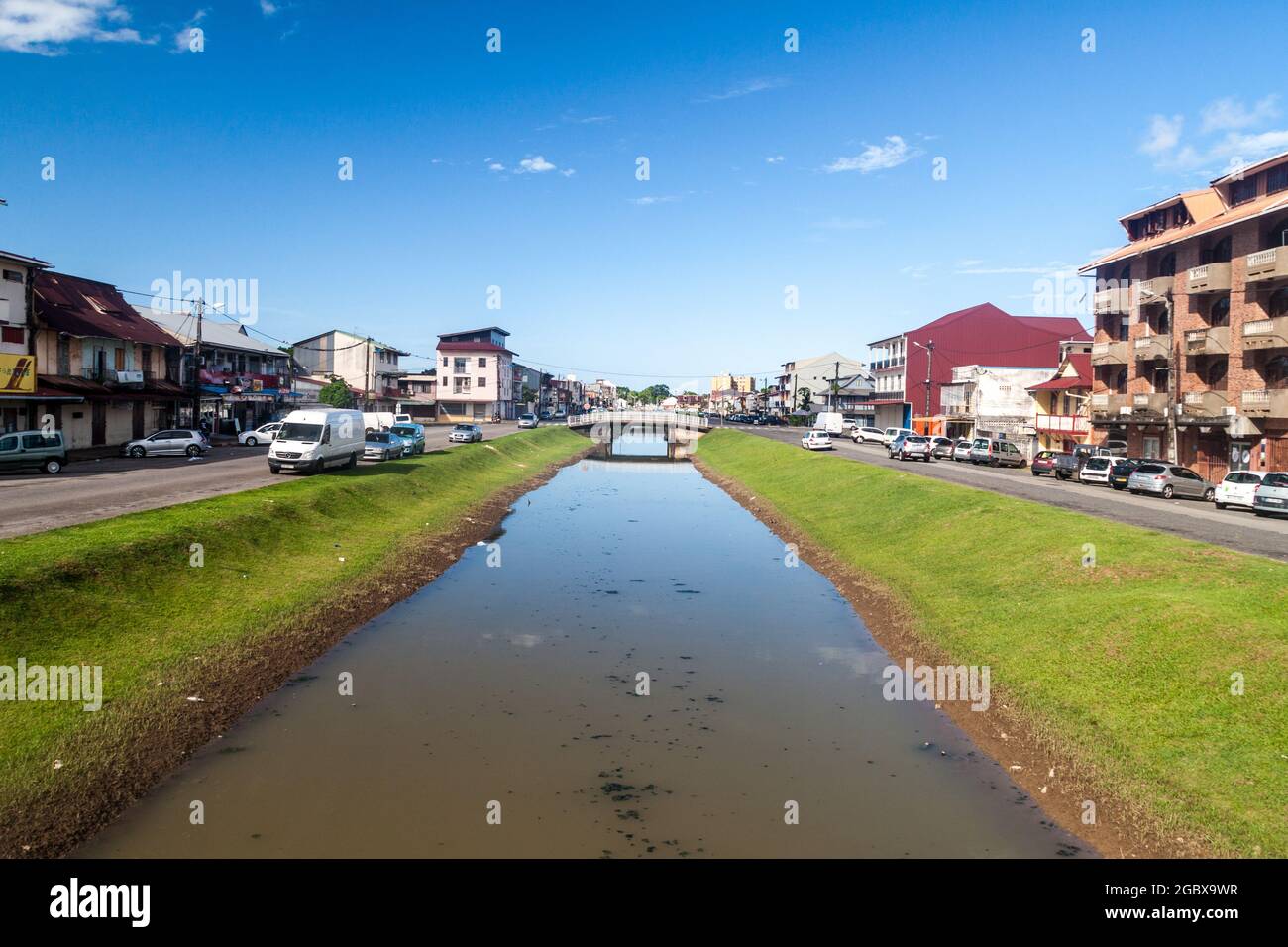 CAYENNE, FRENCH GUIANA - AUGUST 1, 2015: Canal Laussat in the center of Cayenne, capital of French Guiana. Stock Photo