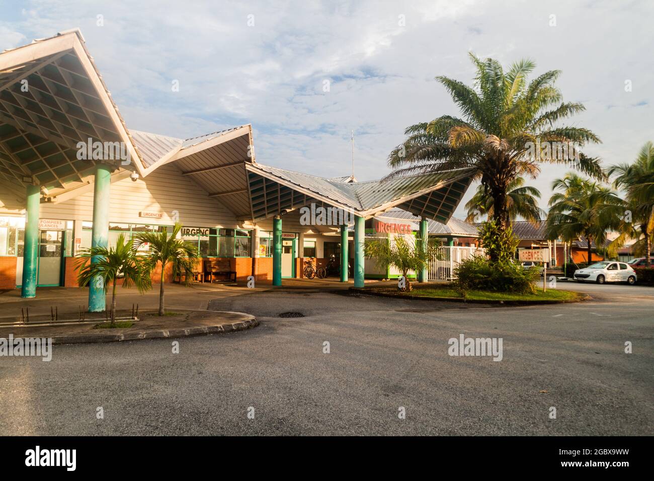 KOUROU, FRENCH GUIANA - AUGUST 2, 2015: Medical center (CMCK - Centre Medico Chirurgical Kourou) in Kourou, French Guiana. Stock Photo