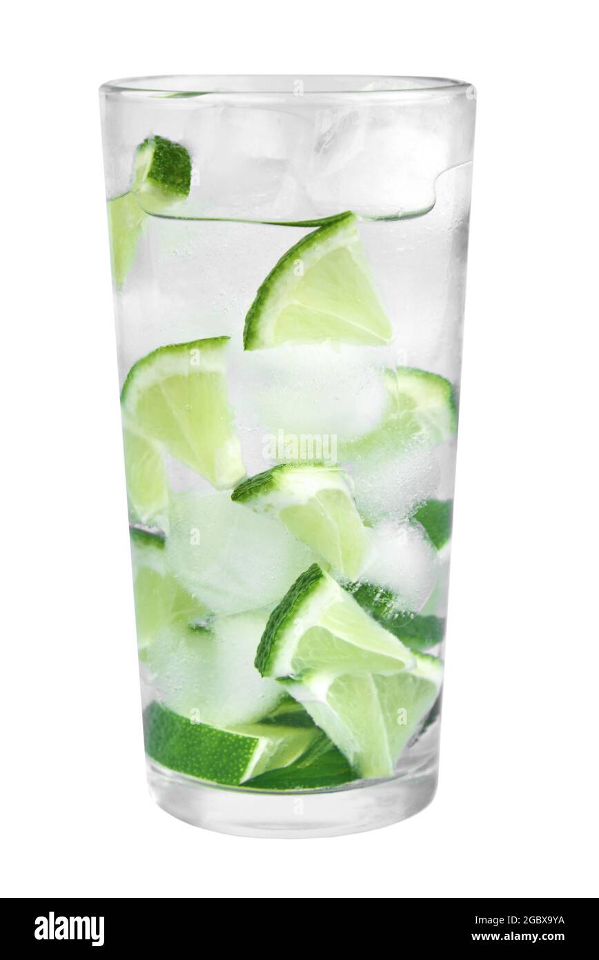 Glass of water with ice and lime isolated on white background Stock ...
