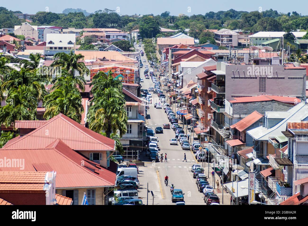 CAYENNE, FRENCH GUIANA - AUGUST 3, 2015: Rue de Remire street in the center of Cayenne, capital of French Guiana. Stock Photo