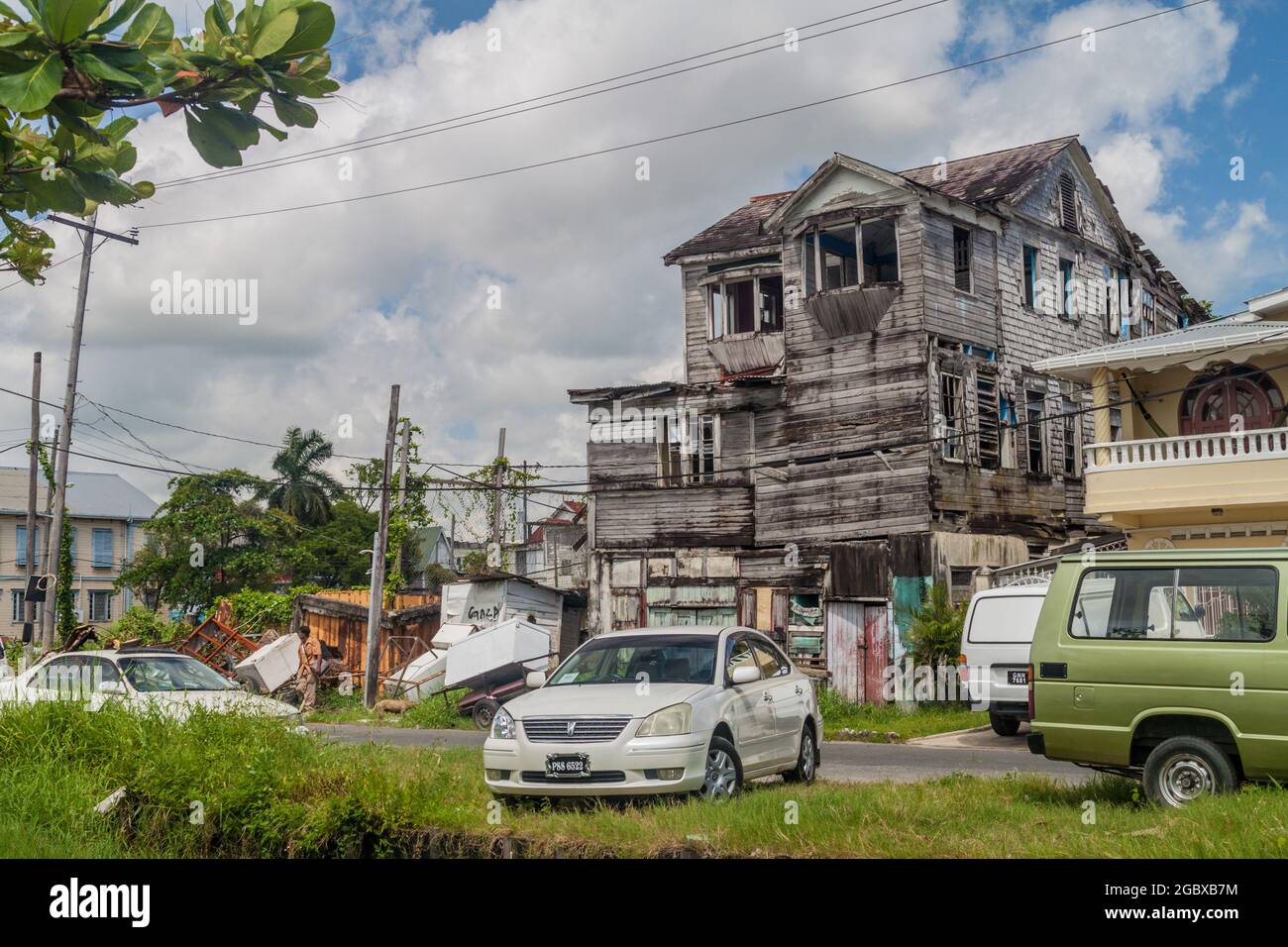 GEORGETOWN, GUYANA - AUGUST 10, 2015: Old wooden house in Georgetown, capital of Guyana Stock Photo