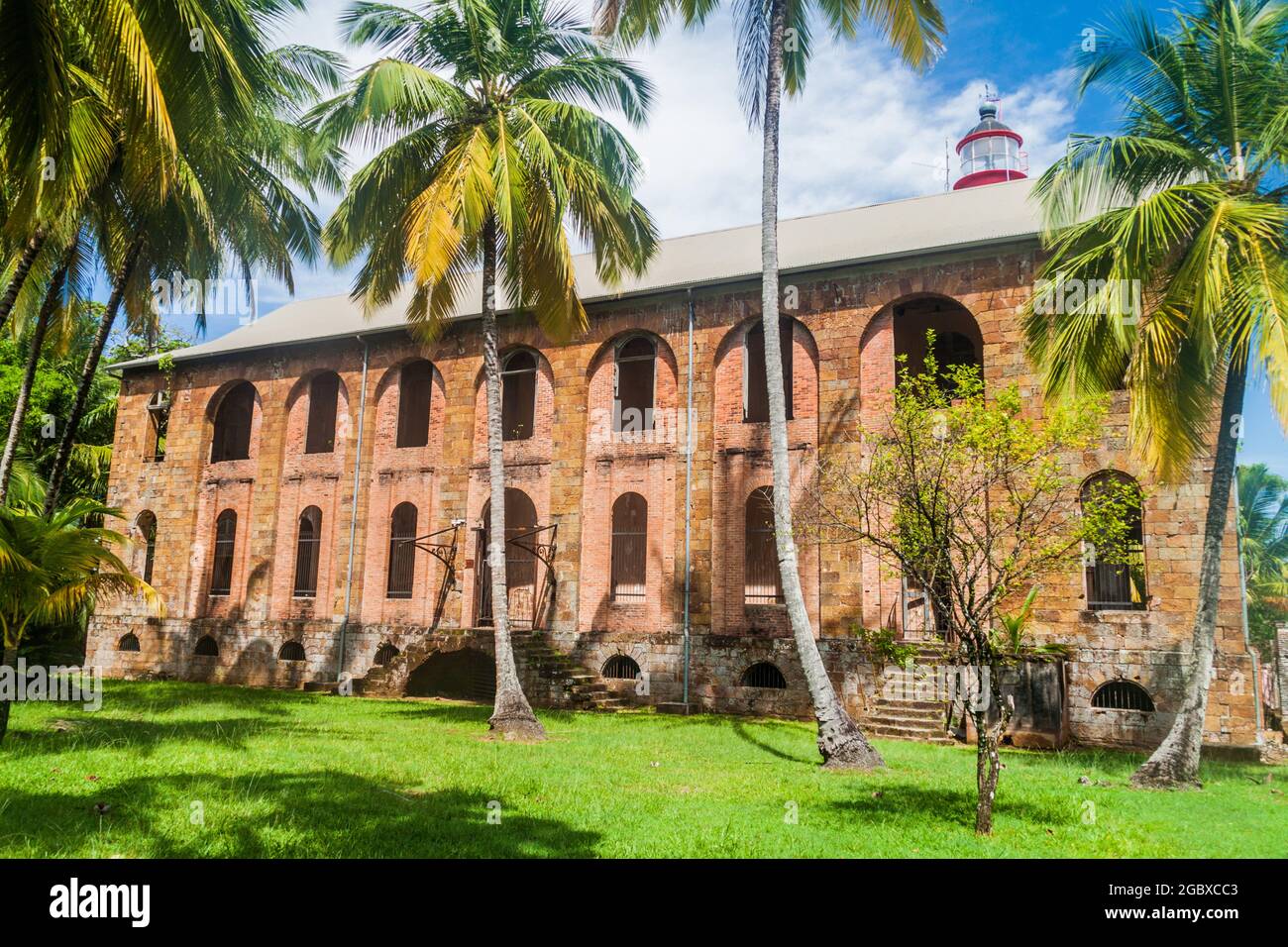 Former penal colony at Ile Royale, one of the islands of Iles du Salut (Islands of Salvation) in French Guiana Stock Photo