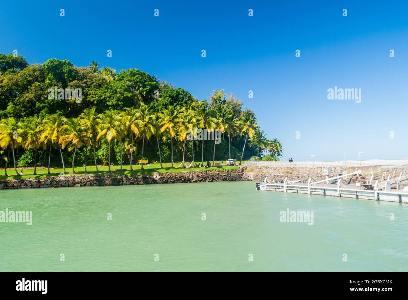 Pier at Ile Royale, one of the islands of Iles du Salut (Islands of Salvation) in French Guiana. Stock Photo