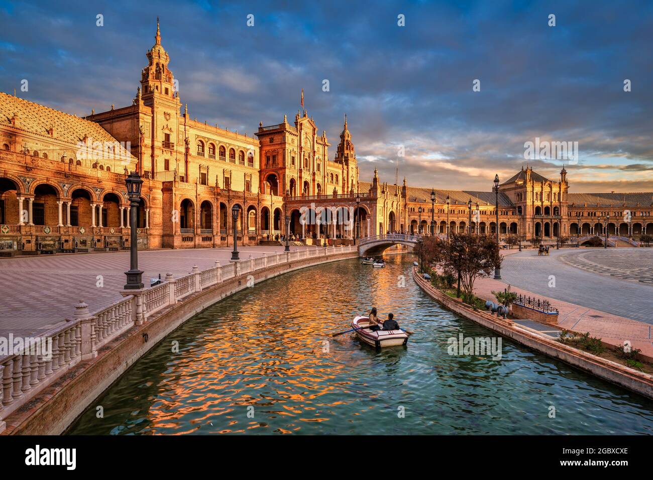 Plaza de Espana in Seville, Andalusia, Spain during sunset Stock Photo