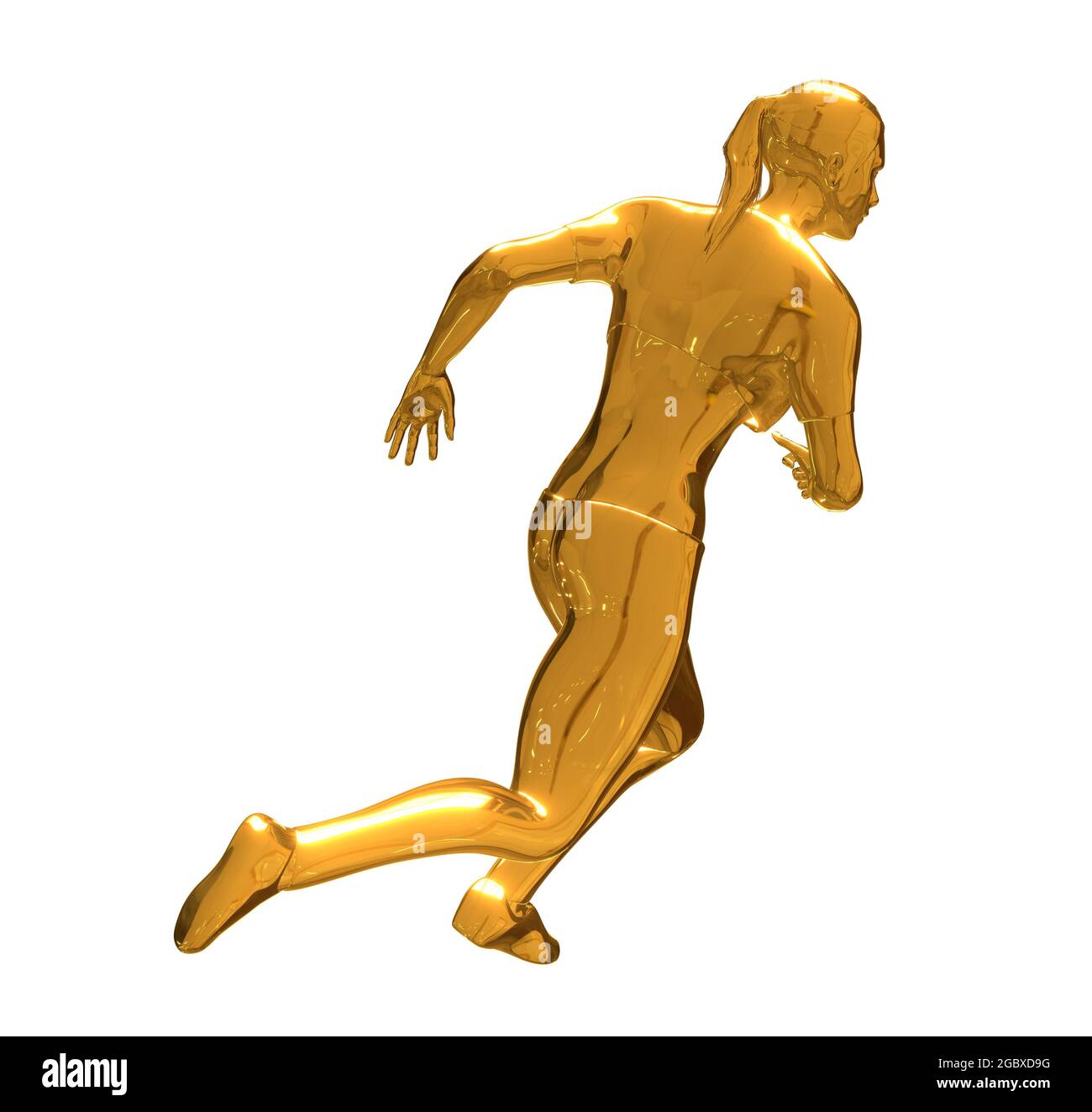 3D rendering of a golden jogger sculpture trophy medal isolated on