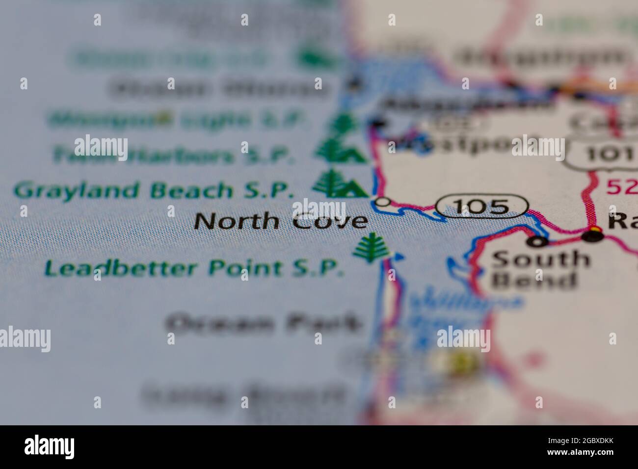 North Cove Washington State USA shown on a road map or Geography map Stock Photo