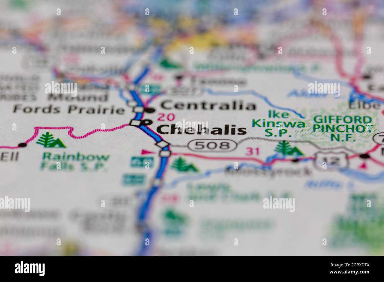 Chehalis Washington State USA shown on a road map or Geography map