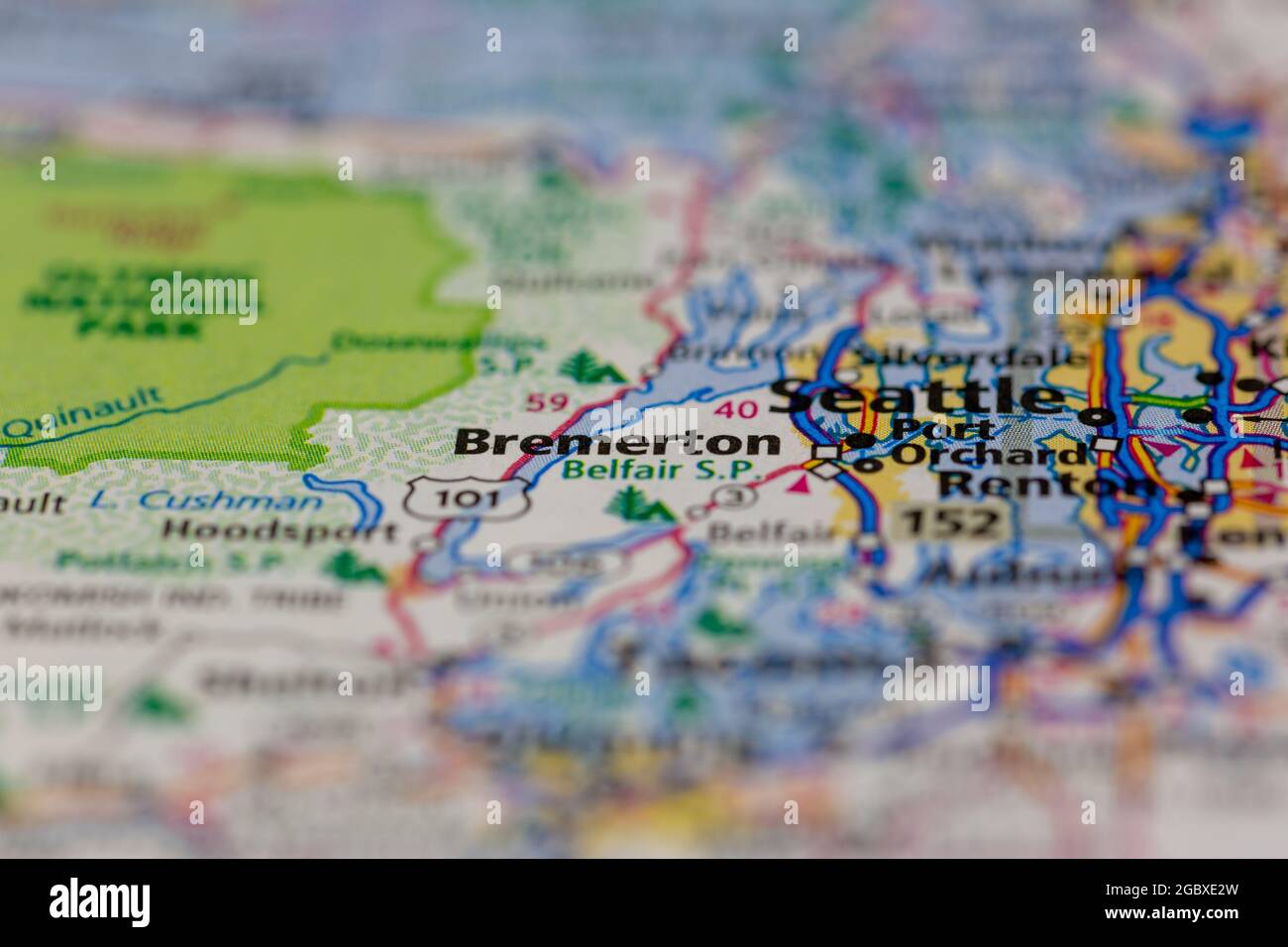 Bremerton Washington State USA shown on a road map or Geography map ...