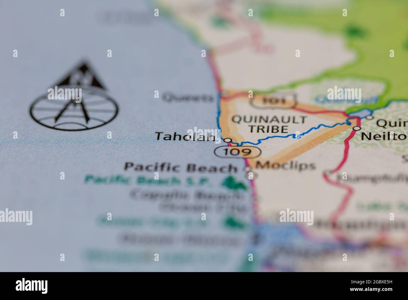 Taholah Washington State USA shown on a road map or Geography map Stock