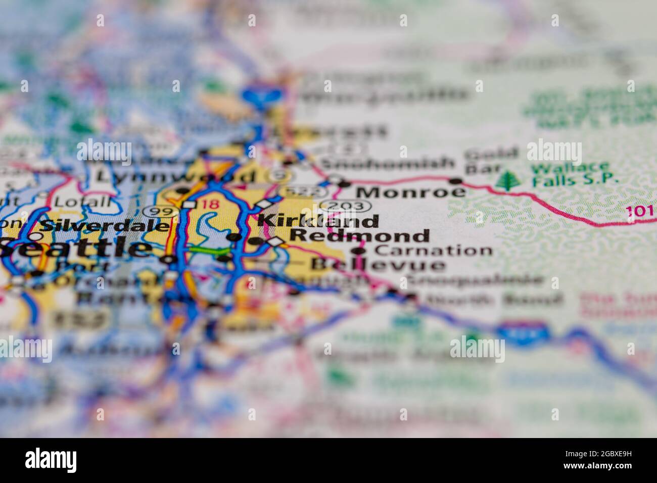 Kirkland Washington State USA shown on a road map or Geography map Stock Photo