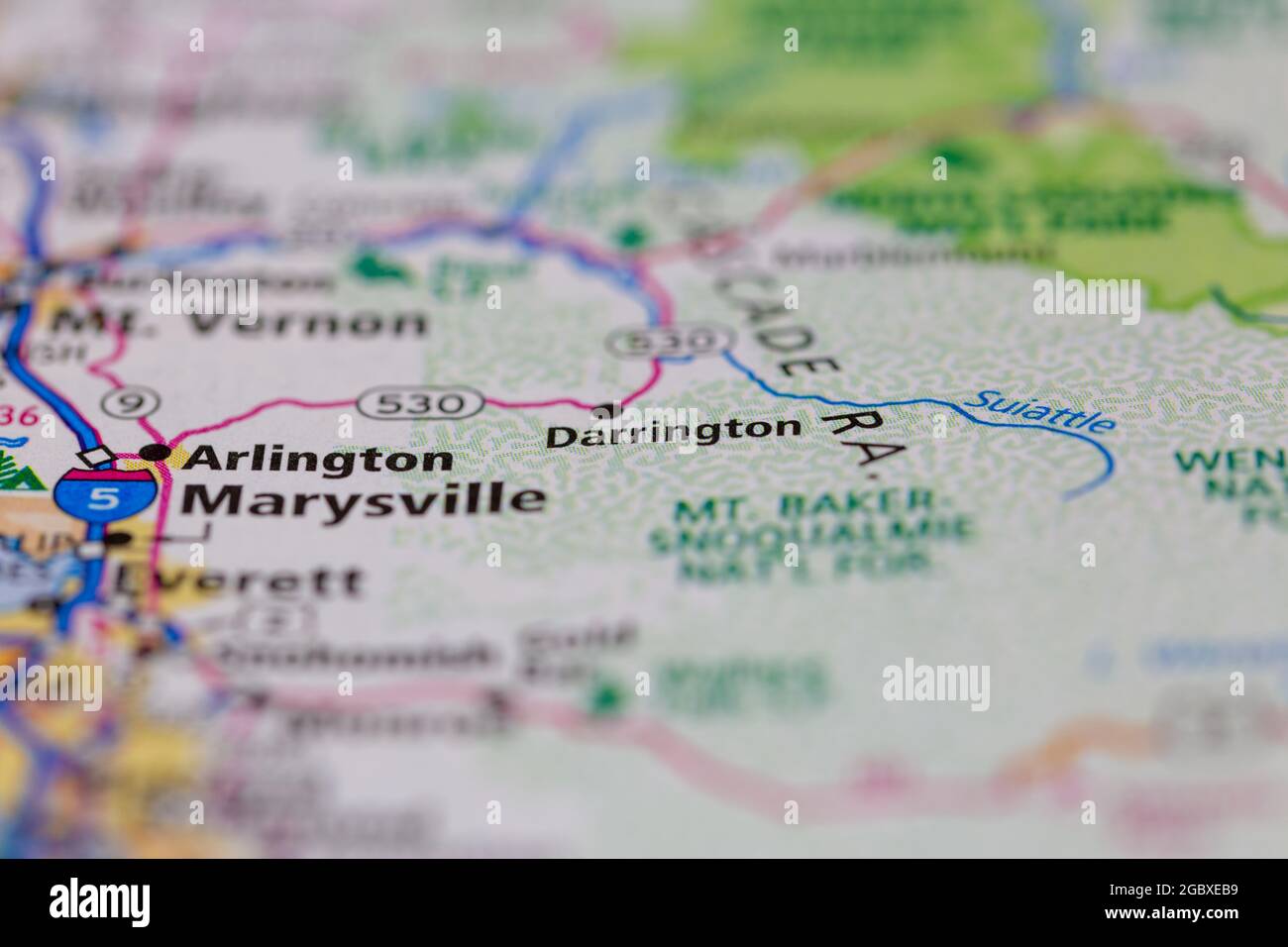 Darrington Washington State USA shown on a road map or Geography map Stock Photo