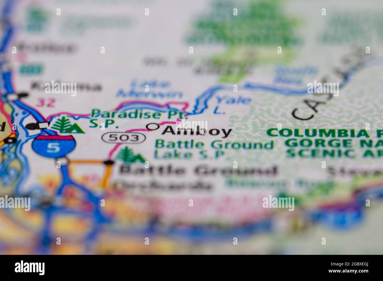 Amboy Washington State USA shown on a road map or Geography map Stock