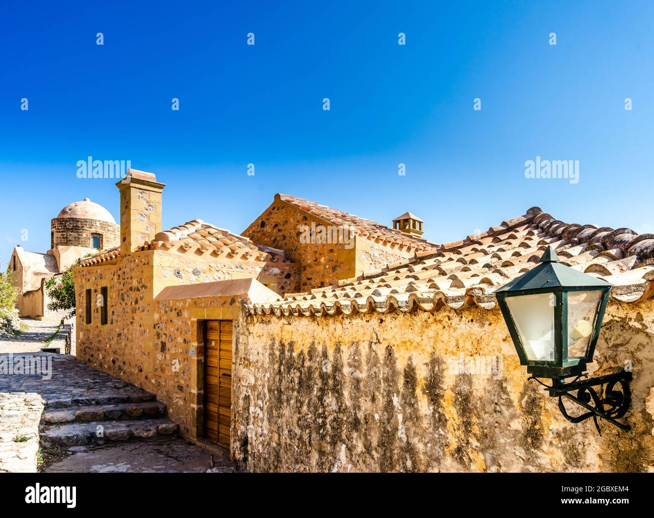 View on Monemvasia the medieval town in Peloponnese, Greece Stock Photo