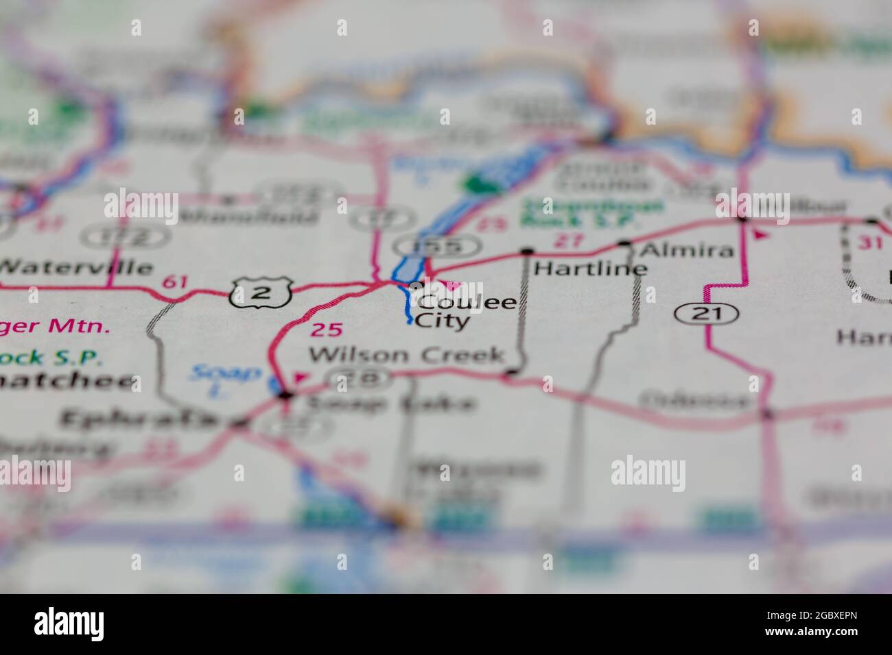 Coulee City Washington State USA shown on a road map or Geography map
