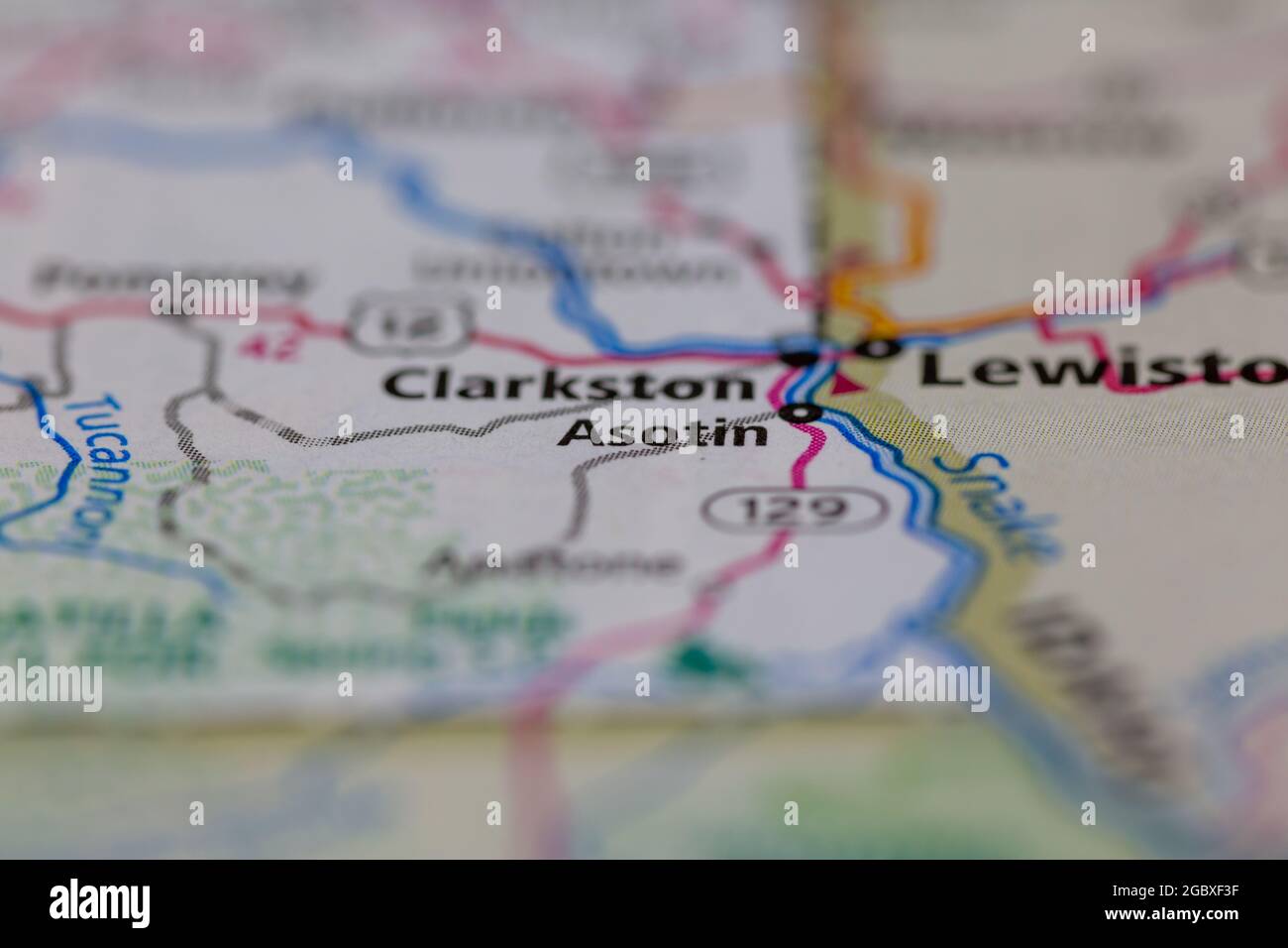 Asotin Washington State USA shown on a road map or Geography map Stock