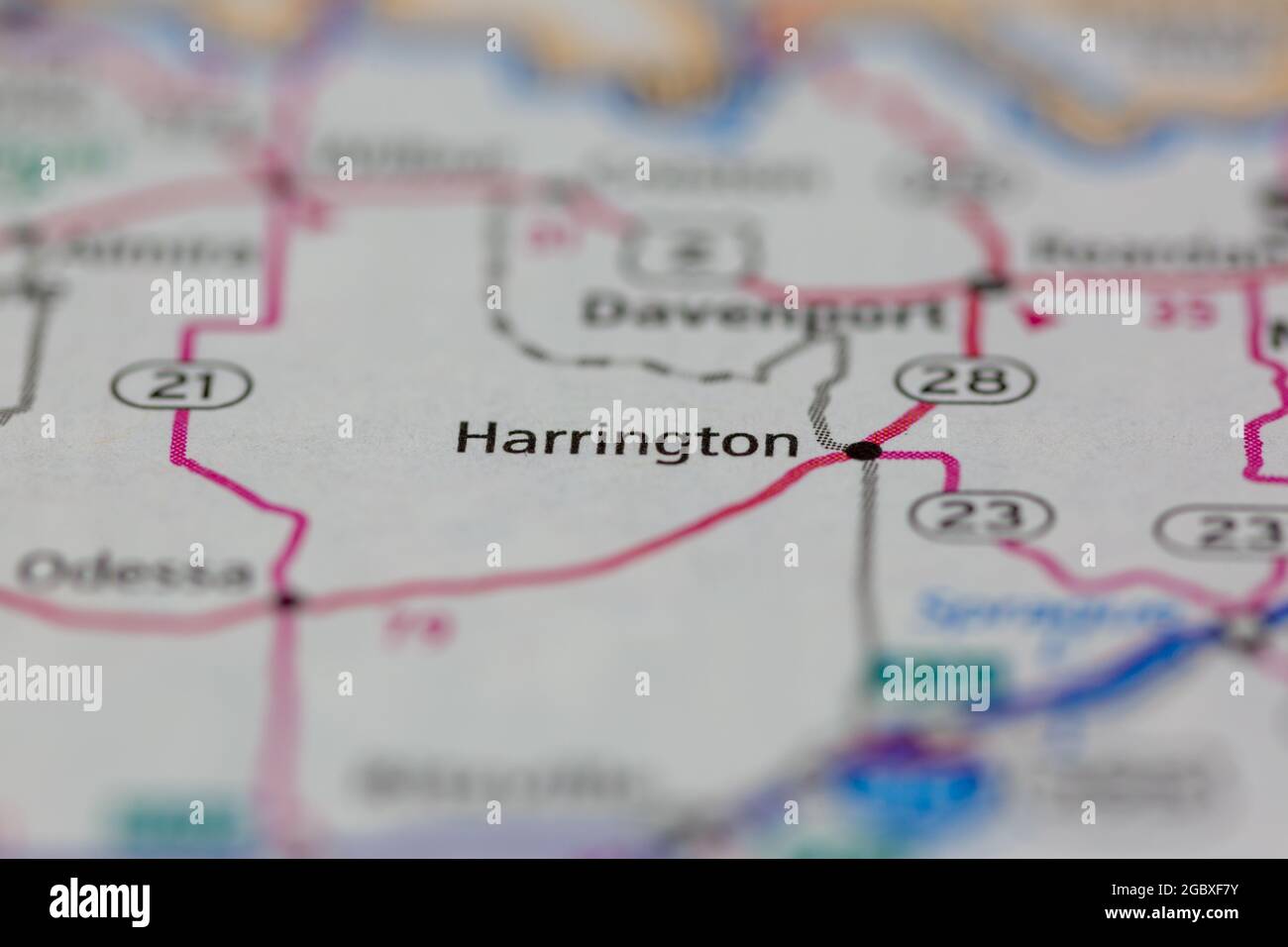 Harrington Washington State USA shown on a road map or Geography map