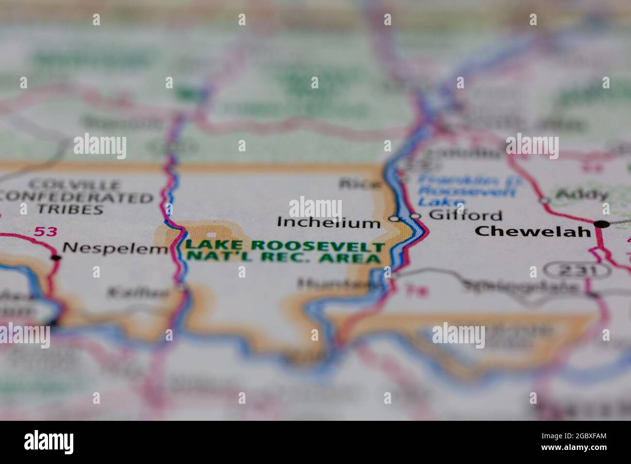 Inchelium Washington State USA shown on a road map or Geography map