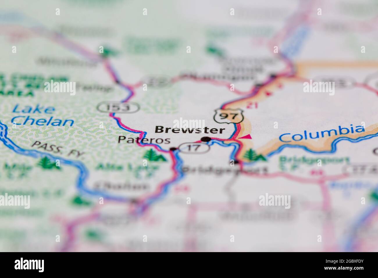 Brewster Washington State USA shown on a road map or Geography map Stock Photo Alamy