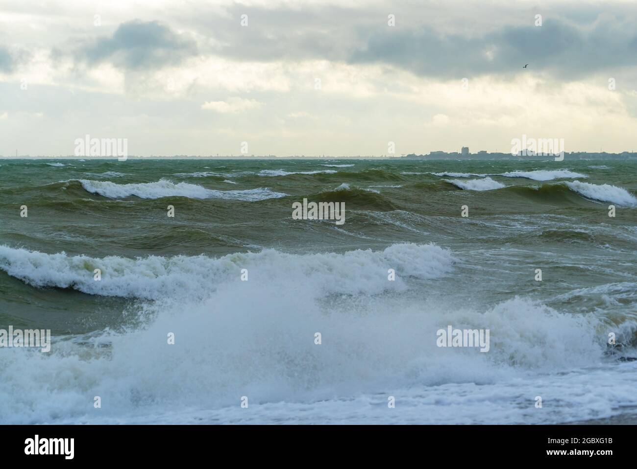 Big waves on the Black Sea. A storm off the coast of Yevpatoria .The Black Sea coast of Crimea. Stock Photo
