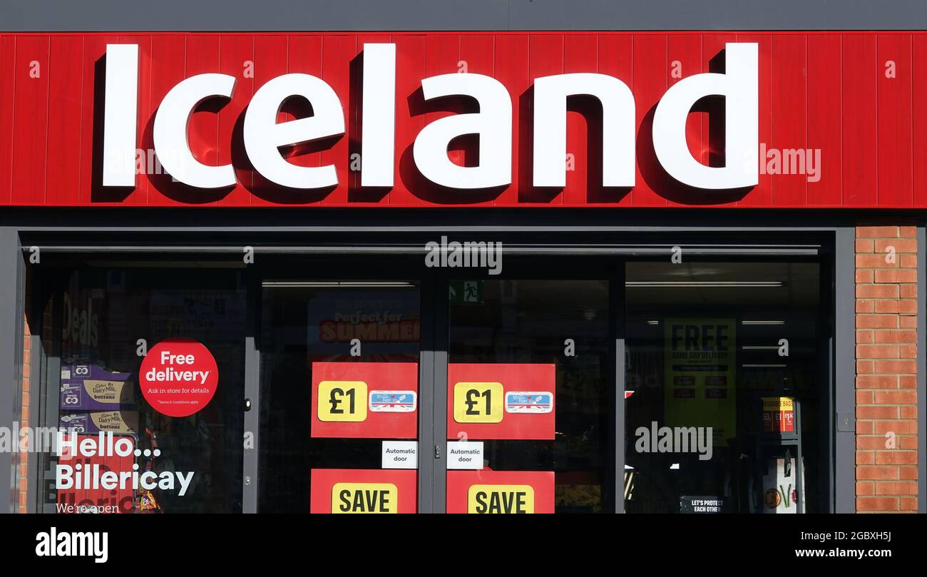 BILLERICAY, UNITED KINGDOM Jun 13, 2021 The Iceland retail shop in