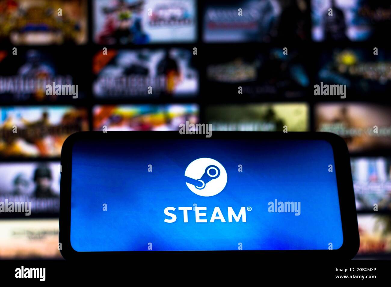 In this photo illustration the Steam logo seen displayed on a ...
