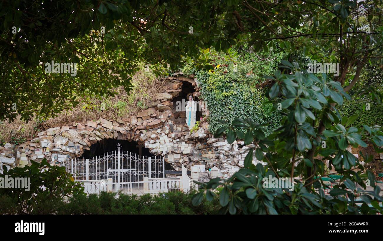 Virgin of Lourdes grotto in a church in Mar del Plata Stock Photo