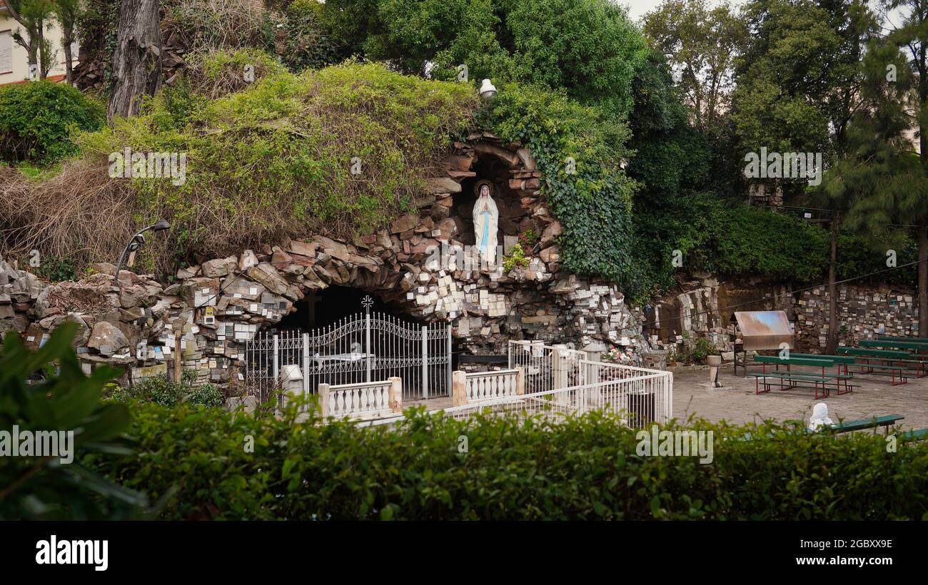 Virgin of Lourdes grotto in a church in Mar del Plata Stock Photo
