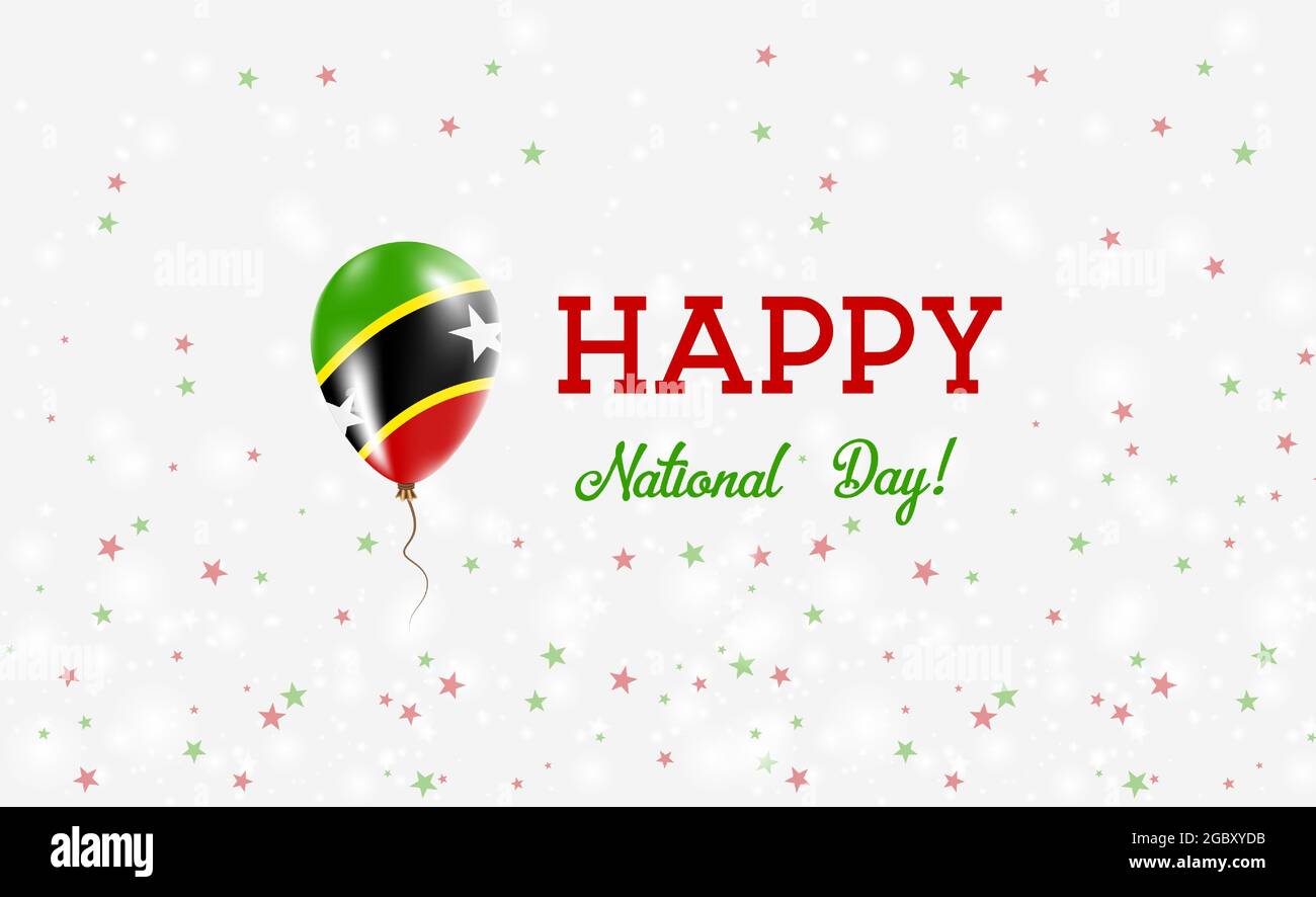 St. Kitts and Nevis National Day patriotic poster. Flying Rubber Balloon in Colors of the Kittian and Nevisian Flag. Stock Vector