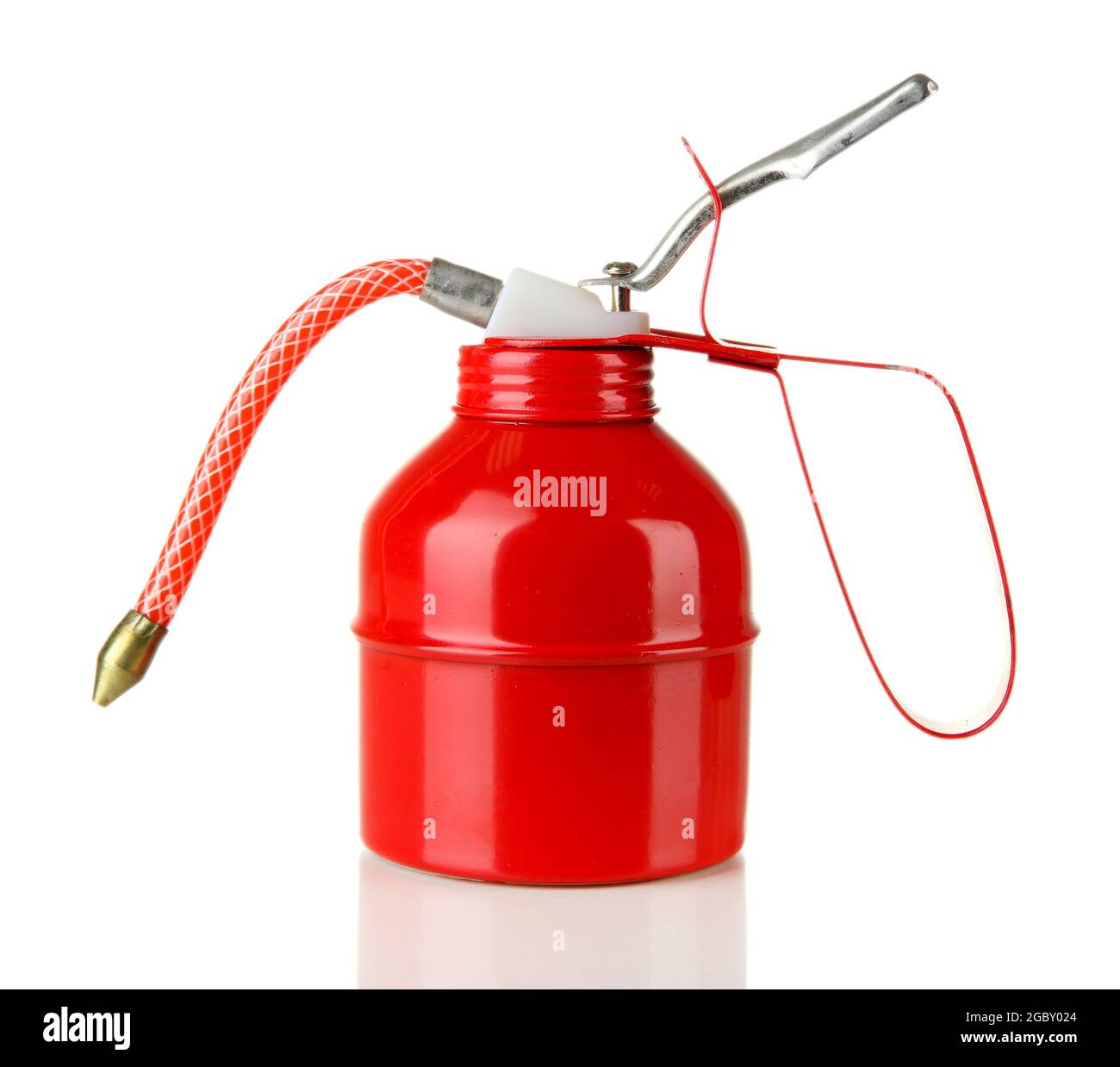 Red oil can, isolated on white Stock Photo - Alamy