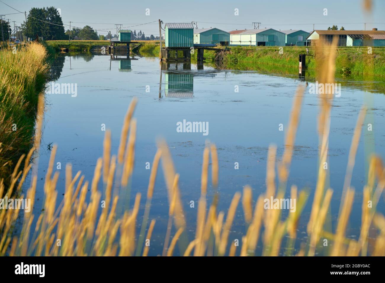 Agriculture Irrigation Pond. An irrigation pond and pump house used for