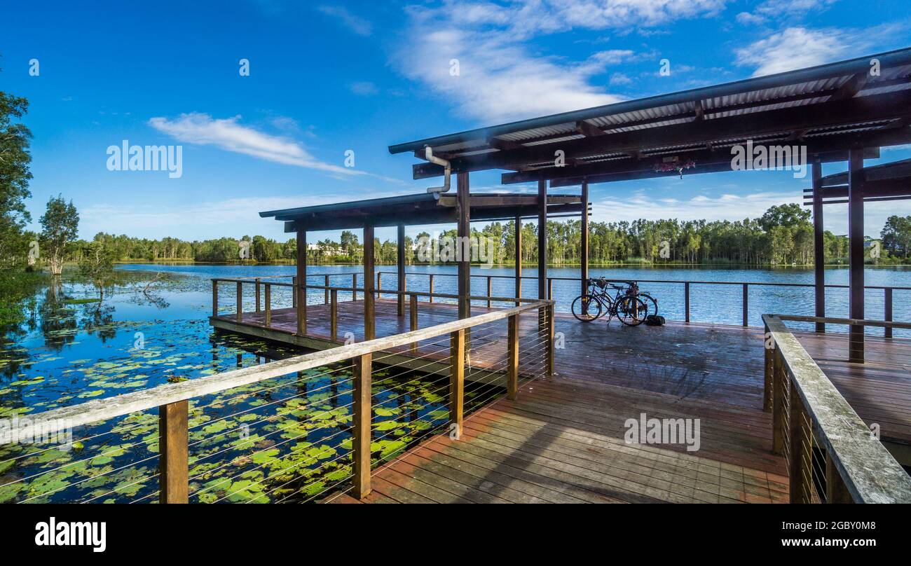 lake pavilion at Sandstone Lakes, Ningi, Moreton Bay region, Southeast Queensland, Australia Stock Photo