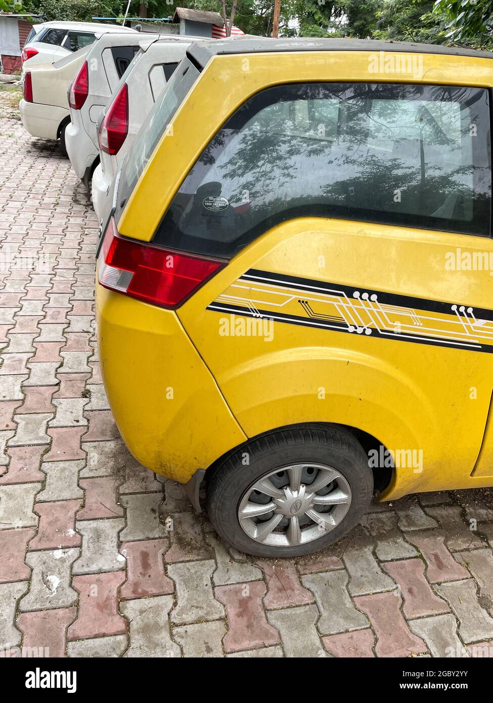 Compact electric cars standing in a row at Pune Maharashtra India on 23
