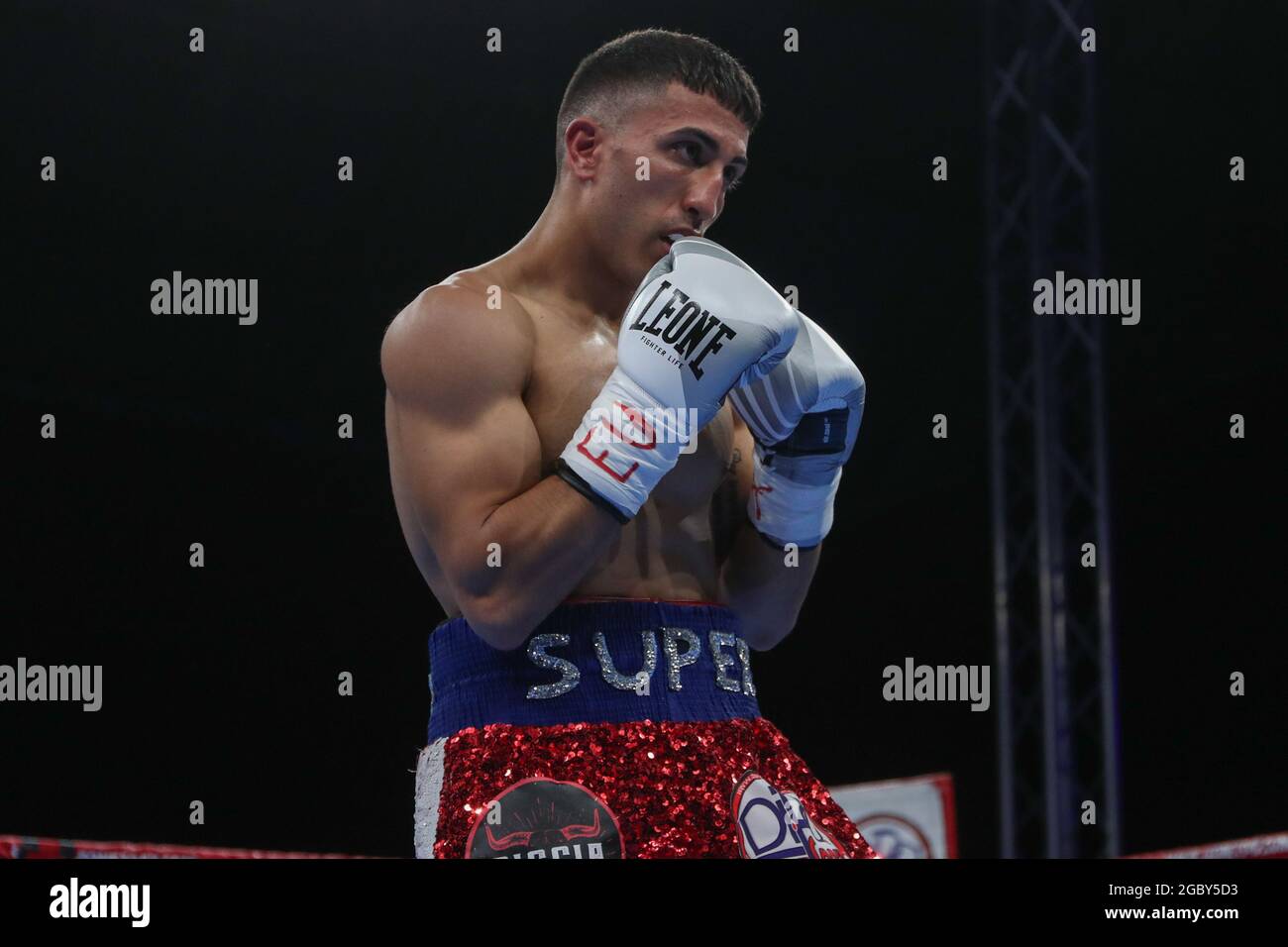 BRESCIA, ITALY - MAY 15: Mario Alfano during their fight for the EU super featherweight title at the Mario Rigamonti Sport Center on May 15, 2021 in Brescia, Italy.  Credit: Stefano Nicoli/Speed Media/Alamy Live News Stock Photo