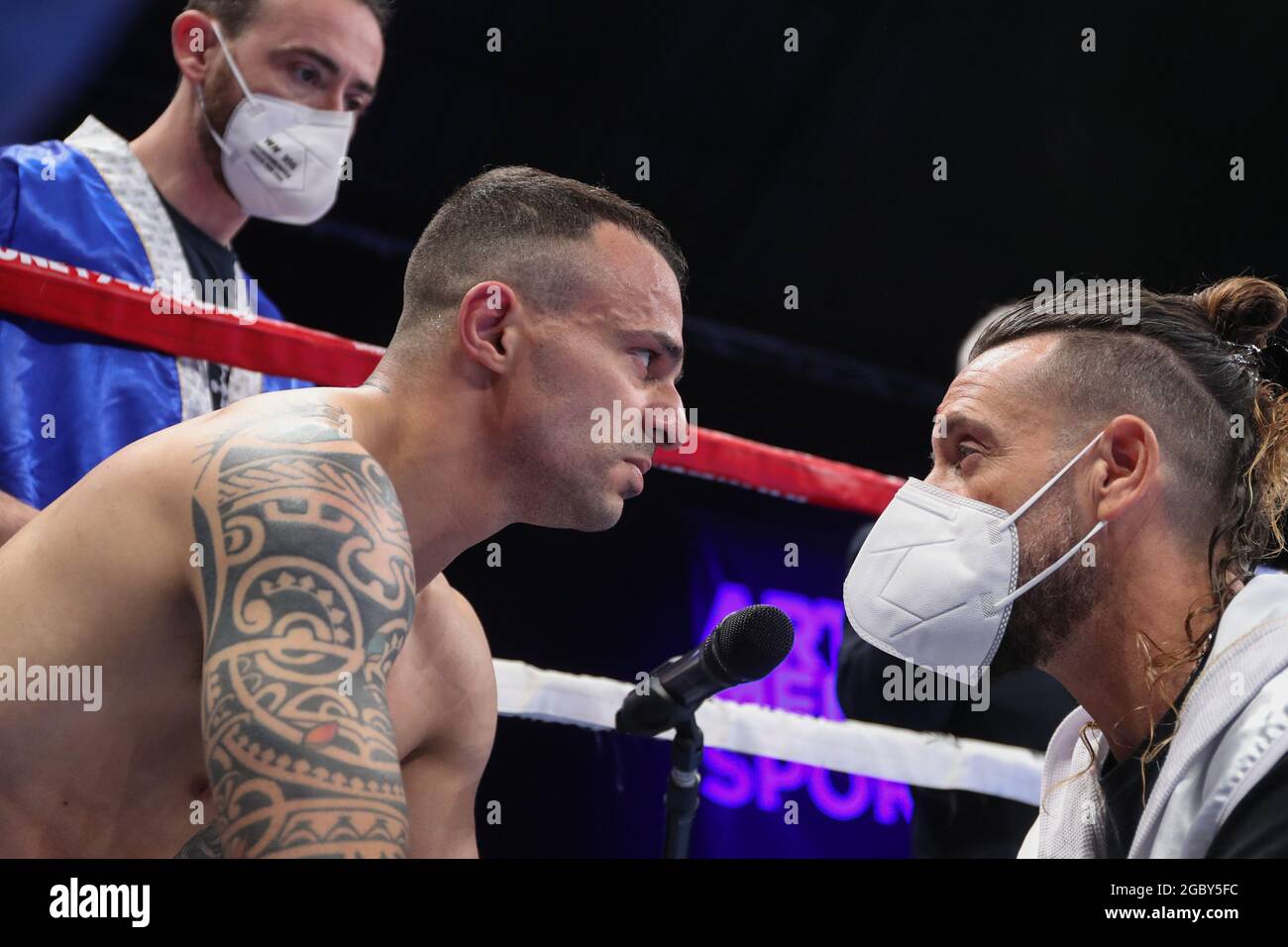 BRESCIA, ITALY - MAY 15: Nicola Henchiri exchange punches during their fight for the EU super featherweight title at the Mario Rigamonti Sport Center on May 15, 2021 in Brescia, Italy.  Credit: Stefano Nicoli/Speed Media/Alamy Live News Stock Photo