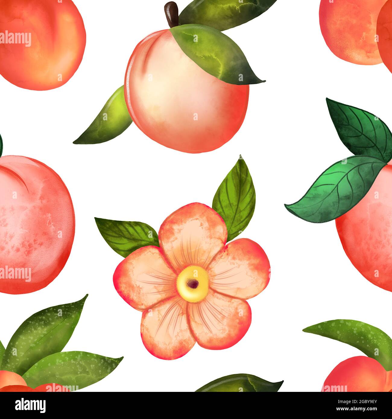 Illustration digital watercolor seamless pattern of peach and flowers ...