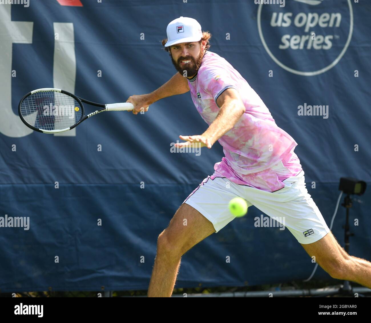 Washington, D.C, USA. 5th Aug, 2021. REILLY OPELKA hits a forehand during his match against John Millman at the Rock Creek Tennis Center. (Credit Image: © Kyle Gustafson/ZUMA Press Wire) Stock Photo