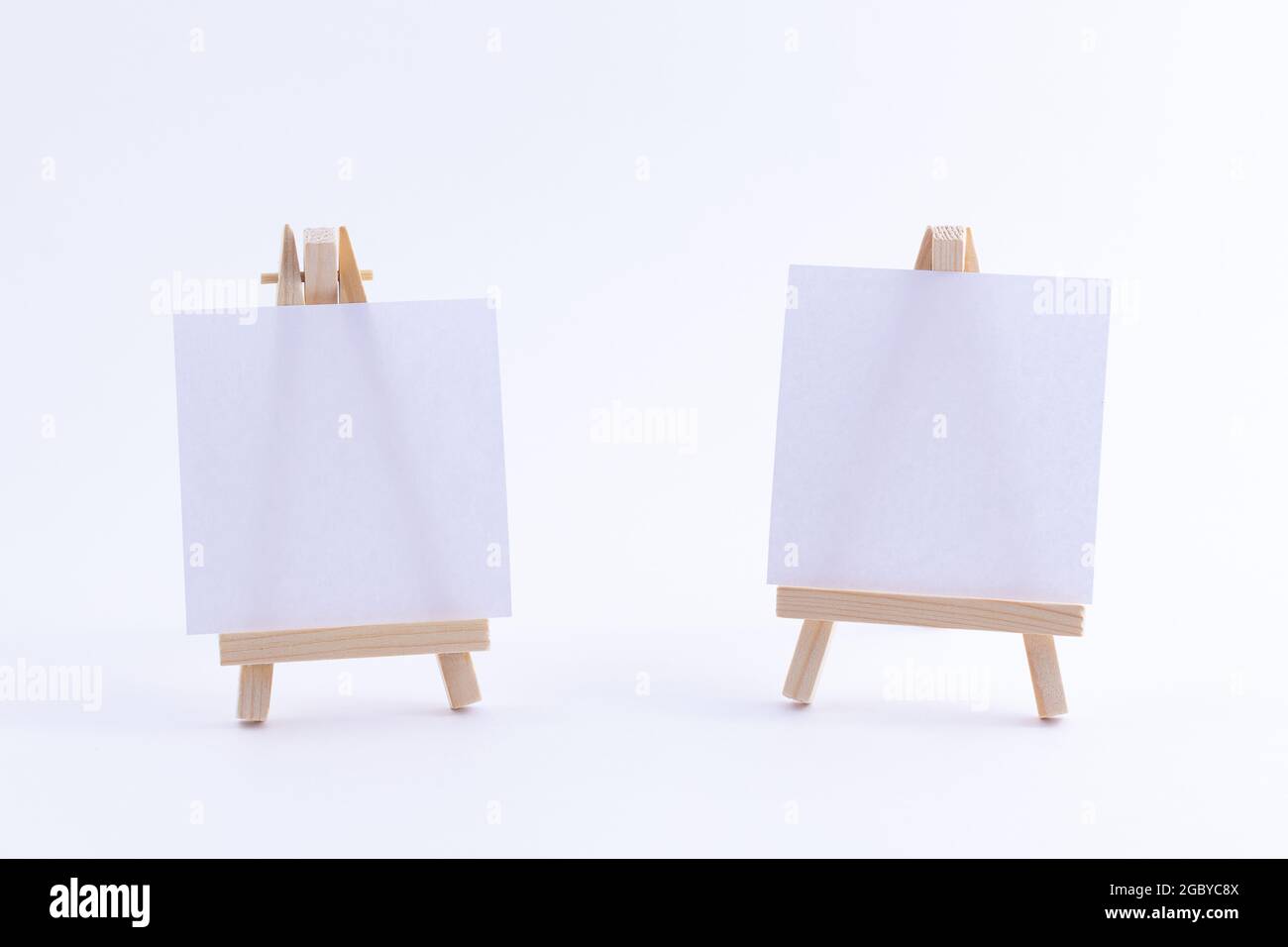 Two Wooden Easels Miniature with Blank White Square Canvas for Artists