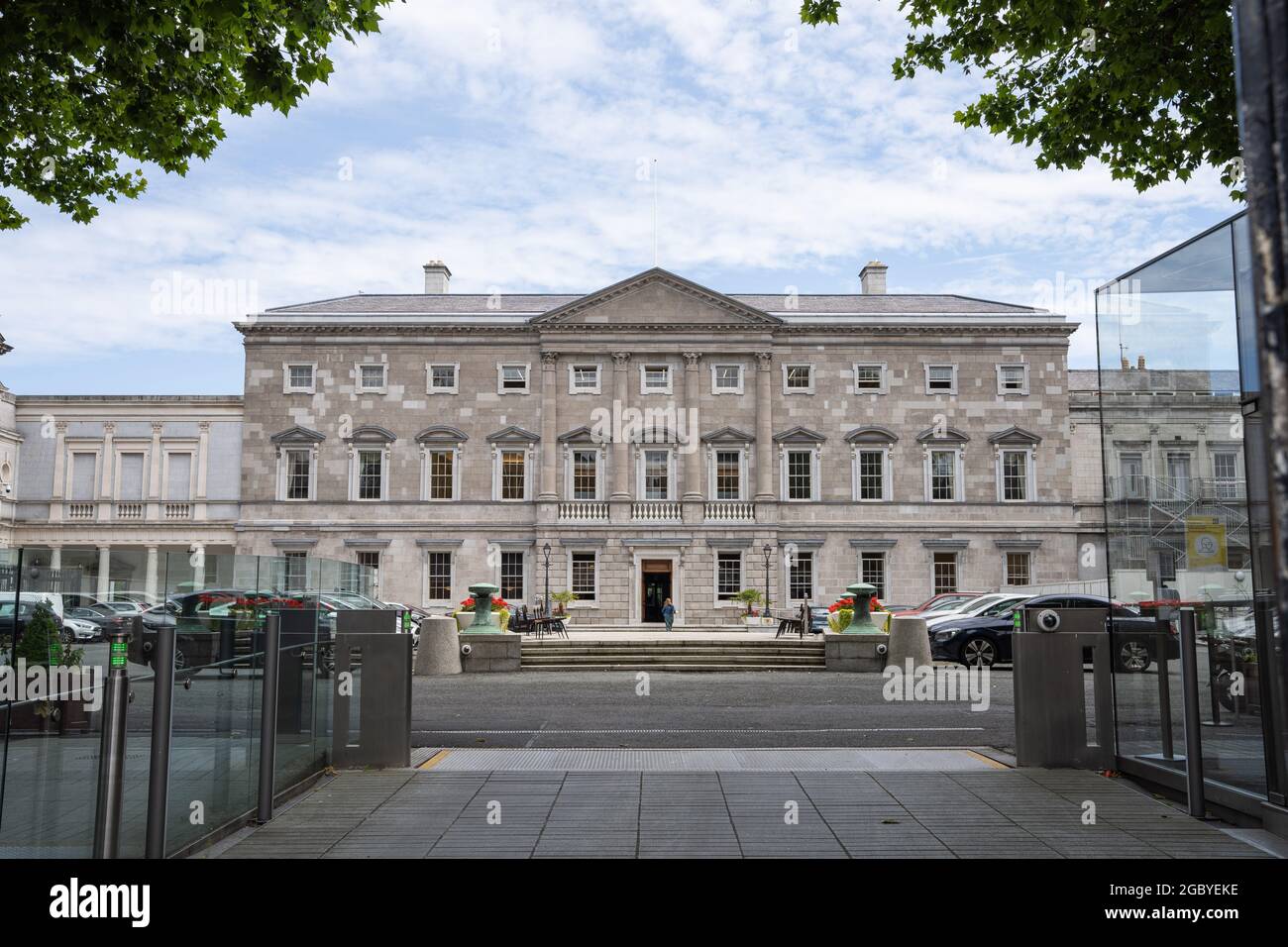 Dublin City, Dublin, Ireland, June 28th 2021. Front of Dail Eireann, Irish House of Parliament, view form Kildare Street Stock Photo