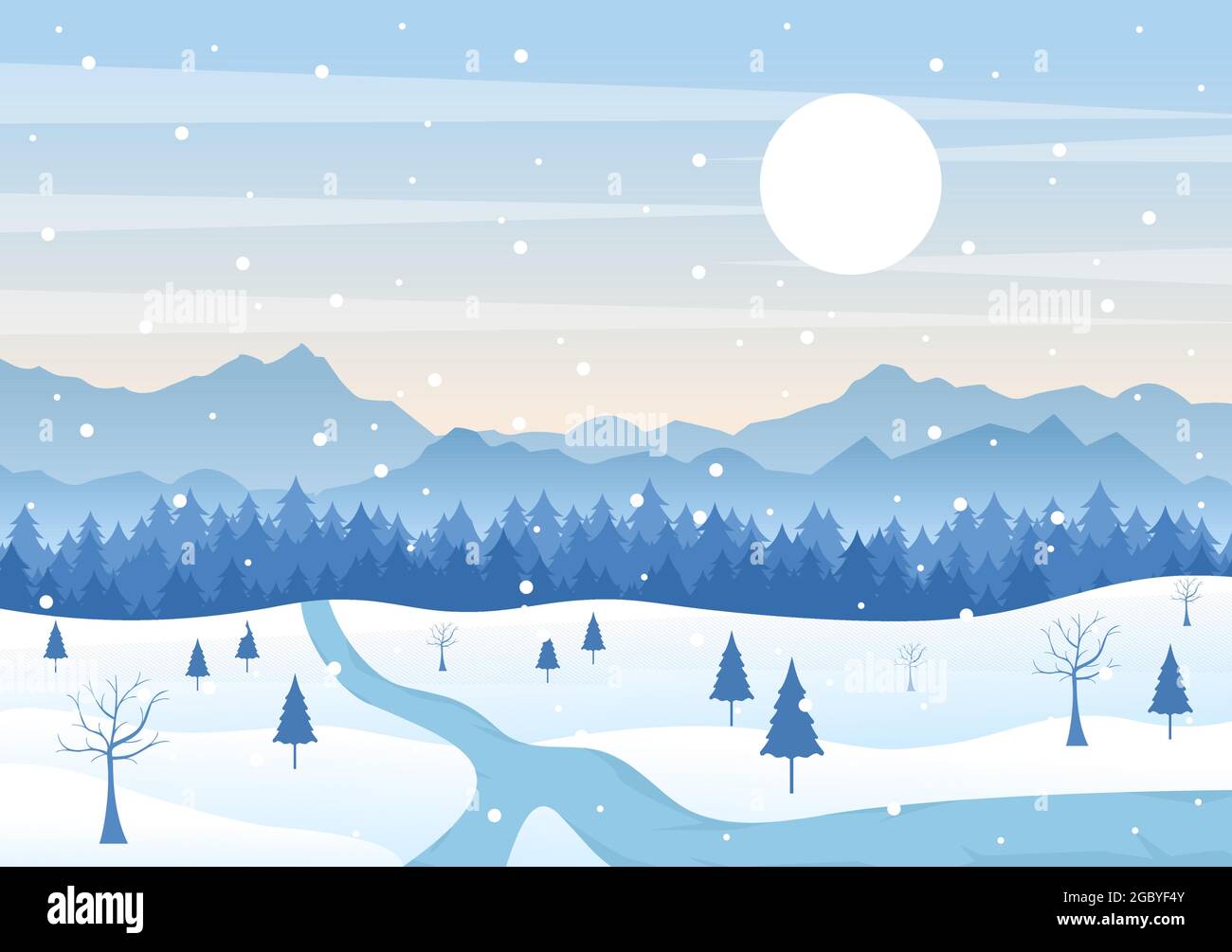 Christmas Winter Landscape and New Year Background Vector Illustration ...