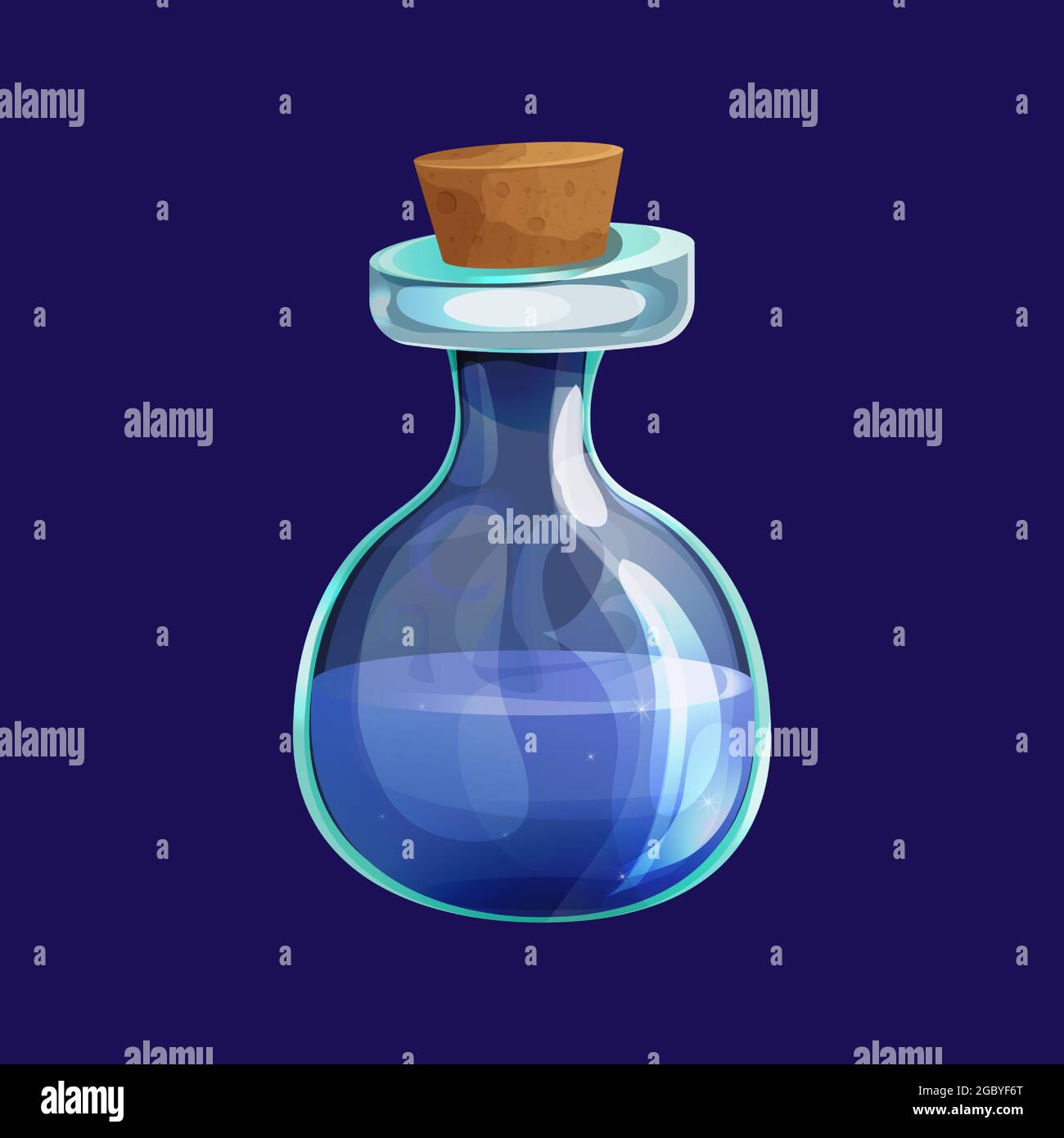 Magic Bottle with liquid potion elixir lab game icon in cartoon style