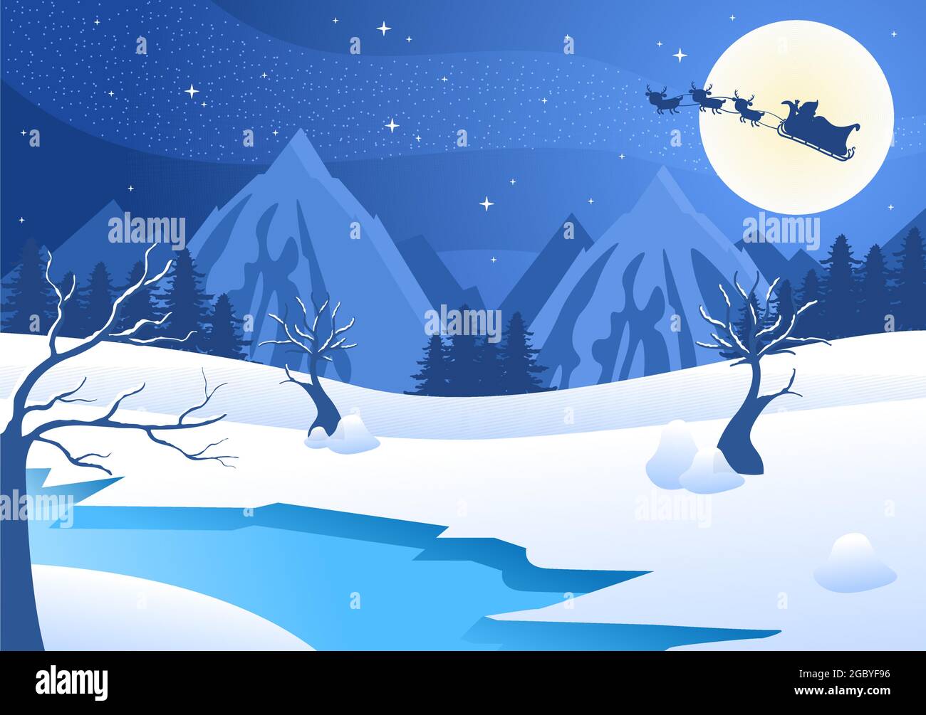 Winter Snowy In Hill Of Tree With Snowfall Background Design