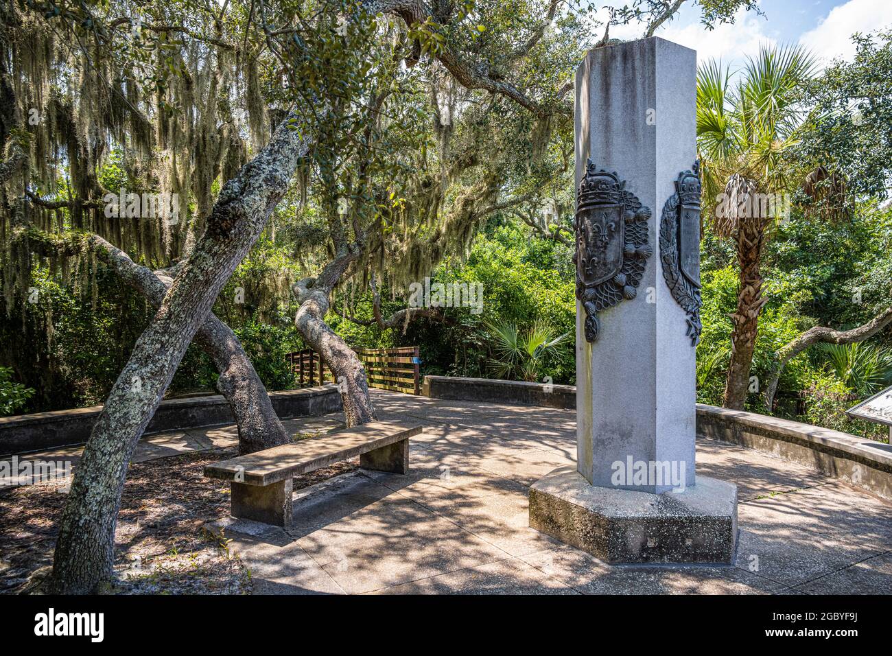 The Ribault Monument (Ribault Column) commemorates the 1562 landing of Jean Ribault near the mouth of the St. Johns River in current Jacksonville, FL. Stock Photo