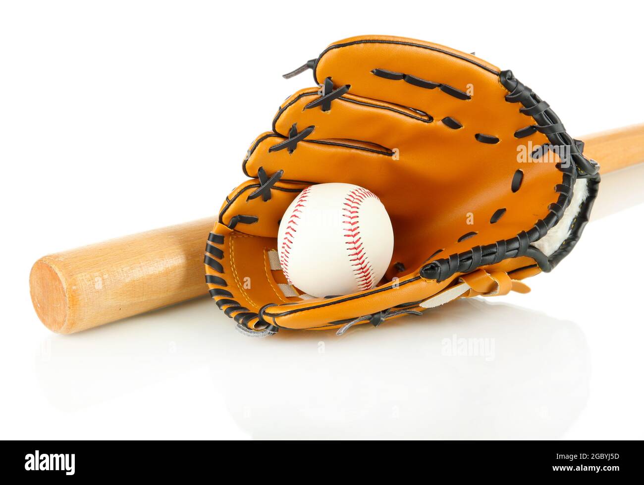 Baseball glove, bat and ball isolated on white Stock Photo Alamy