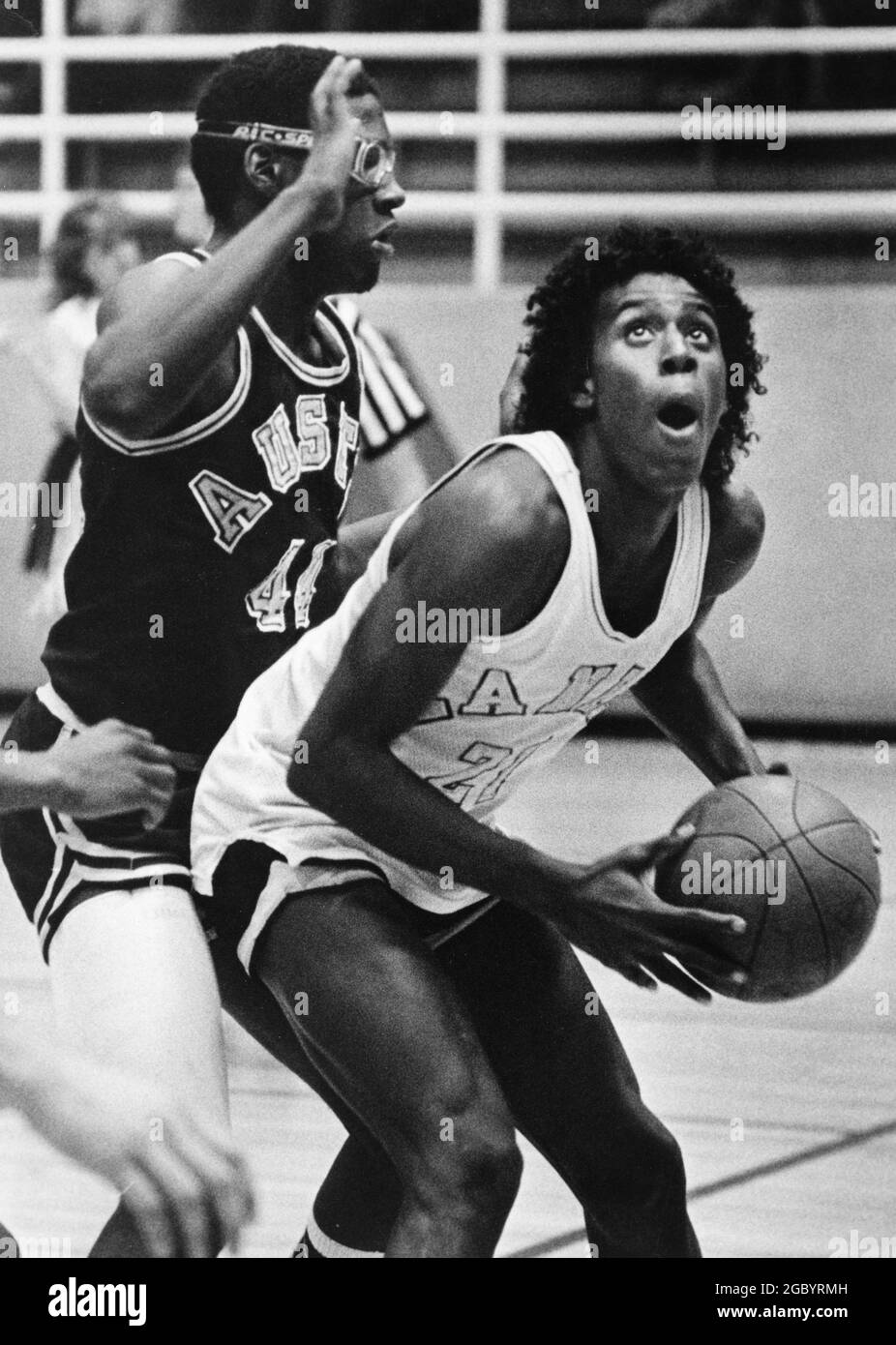 Austin Texas USA, circa 1986: Basketball players fight for position during the boys high school state basketball tournament finals. ©Bob Daemmrich Stock Photo