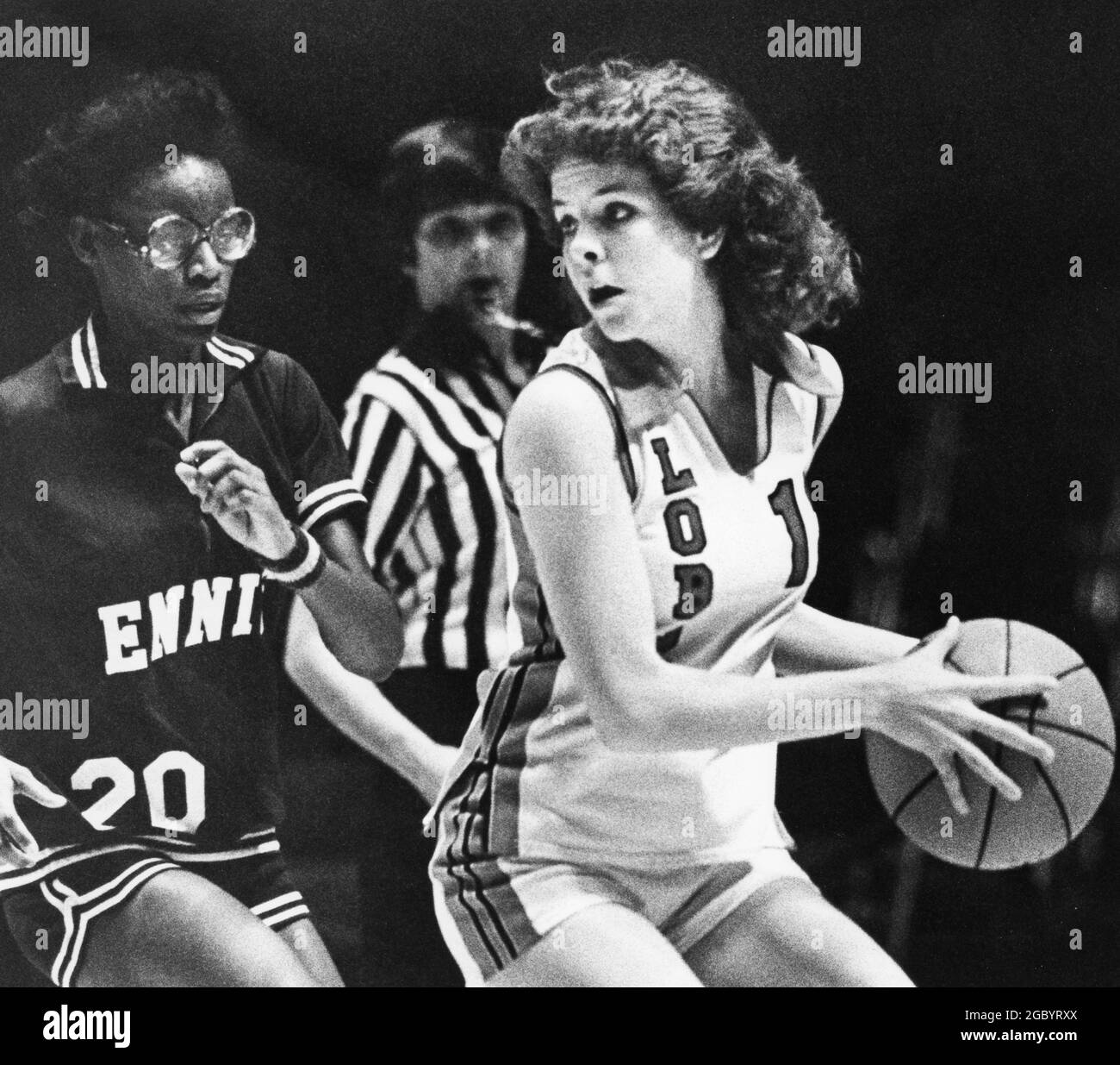 Austin Texas USA, circa 1986: Players competing at the high school girls' basketball state championship tournament. ©Bob Daemmrich Stock Photo