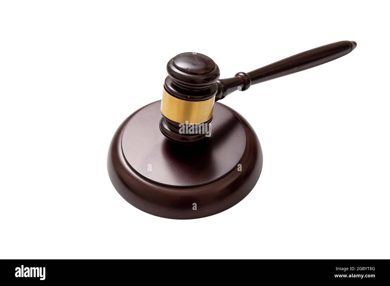 Judge gavel isolated cutout on white background, Law court or auction concept, Wooden mallet, justice system sign and symbol Stock Photo